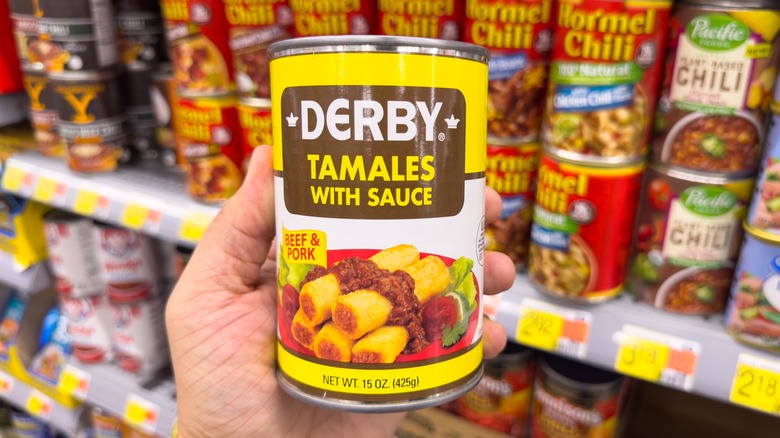 Canned tamales at a supermarket