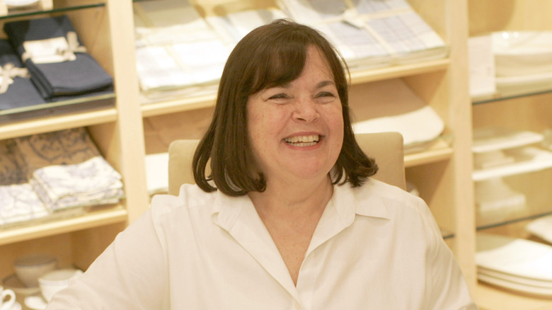 Ina Garten smiles at indoor book signing