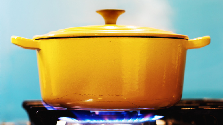 enameled cast-iron pot on stove