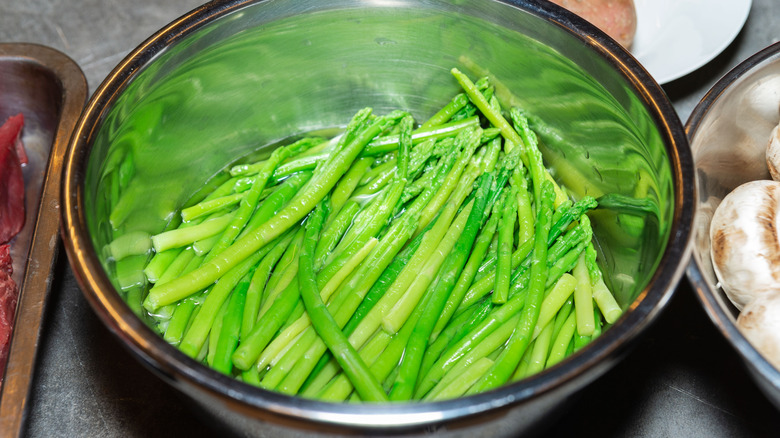 Blanched asparagus in a bowl