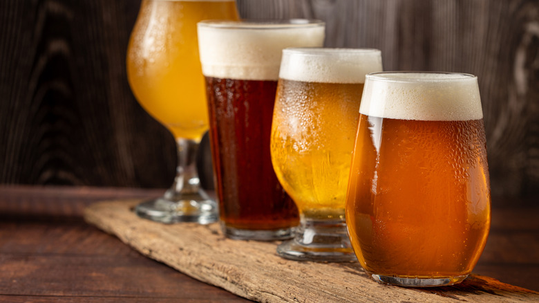 Various glasses of draft beer
