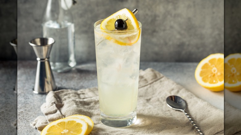 A Tom Collins on a table