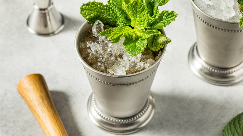 A mint julep in a julep cup
