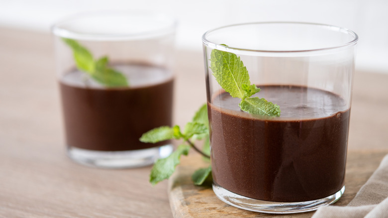 Chocolate pudding in glass cups