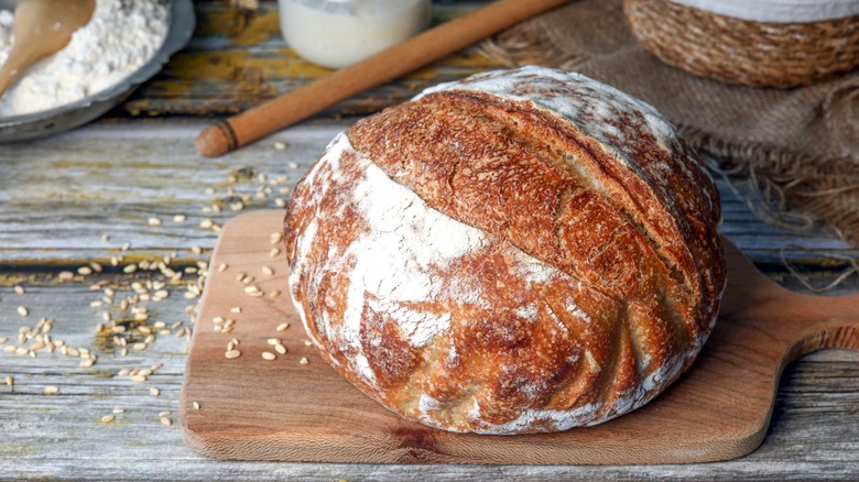 Homemade sourdough bread on wood board