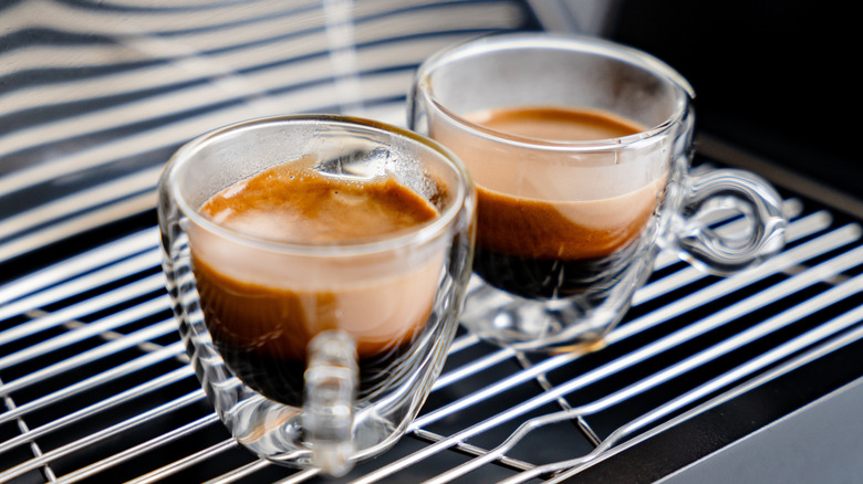 Brewed espresso in two glass cups